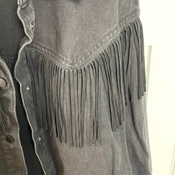 Zara Black Denim Western Jacket with Fringe - Picture 3 of 8